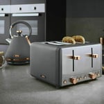 Tower  Grey & Rose Gold Cavaletto 4 Slice Toaster & 1.7L Pyramid Kettle -SET