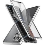 Magnetiskt fodral till Samsung S24 Ultra / S24 Plus / S24 Dubbelsidigt härdat glas metall stötfångare med säkerhetslås, trådlös laddning För S24 Ultra Silver
