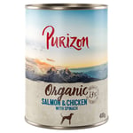 5 + 1 gratis! Purizon Adult & Organic 6 x 400 / 800 g - Organic: Laks & Kylling med Spinat6 x 400 g