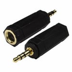 Socket to 3.5mm Jack Plug Stereo Headphone Adaptor 6.3mm 1/4 Lead GOLD 6.35mm