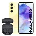 Samsung Galaxy A55 5G, Factory Unlocked Android Smartphone, 128GB, 8GB RAM, Awesome Lemon Galaxy Buds2 Pro Wireless Earphones, Graphite (UK Version)