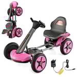 12V elektrisk gokart för barn med LED & 2-vägs justerbar ratt & stolsbelysning rosa