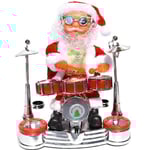 Dansande och sjungande jultomte som spelar trummor - Musikalisk docka med rörliga figurer - Batteridriven dekoration Shelf drum