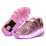 BrightFootBook LED Lumineux Chaussures de Skateboard,Enfants Chaussures avec roulettes Lumières,Outdoor lnline Patins à roulettes Fille Garçon Mode Baskets avec Roues,Pink-39