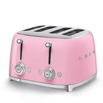 Smeg 4 Slice Toaster Wide Slot, TSF03PKUK Retro Stainless Steel in Pink