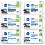 Nivea 3 In 1 Refreshing Cleansing Wipes 25 Wipes x 6