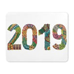 Number 2019 Zentangle Happy New Year Rectangle Non-Slip Rubber Mousepad Mouse Pads/Mouse Mats Case Cover for Office Home Woman Man Employee Boss Work