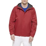 Tommy Hilfiger Men's Lightweight Breathable Waterproof Hooded Jacket Raincoat, Red, XL