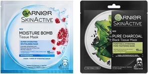 Garnier Moisture Bomb Pomegranate Hydrating and Charcoal Tissue Mask Bundle