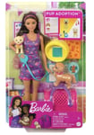 Barbie Pup Adoption Playset and Doll with Brown Hair, 2 Puppies Toy New with Box