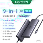 UGREEN 10Gbps USB C HUB 4K60Hz type-c vers HDMI RJ45 PD100W SD & TF adaptateur USB pour Macbook iPad Samsung accessoires d'ordinateur portable Docking - Type 10Gbps 9-in-1 4K60Hz