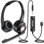 Newaner PC Headset, USB/3.5mm jack Computer Headphones wired with Noise Cancelling microphone, Telephone Headsets with mic for Telework Skype Voip Chat Teamspeak Laptop