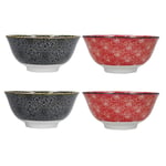 Bowls Set Of 4 - Red & Black Design
