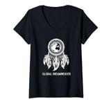 Womens Global Earth Dreamcatcher Spiritual Feathers V-Neck T-Shirt