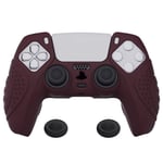 eXtremeRate PlayVital Guardian Edition Wine Red Ergonomic Soft Anti-slip Controller Silicone Case Cover for ps5, Rubber Protector Skins with Black Joystick Caps for ps5 Controller