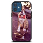 iPhone 12 Mini Skal - Bulldog skateboard