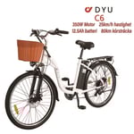DYU C6 Elcykel 36V12.5AH Litiumbatteri 350W Borstlös Motor 26 Tums Däck Dubbla Skivbromsar Elcykel För Vuxen- Vit