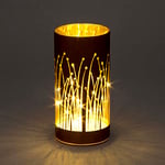 SHATCHI 20cm Christmas Decorated Vase Table Lamp Etched Glass Tube Forest Firework Scene Copper Cylinder LED Fairy Lights Battery Operated