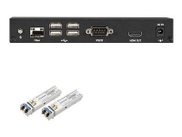 Black Box KVX Series KVM Extender over Fiber - 4K, Single-Head, HDMI, USB 2.0, Serial, Audio, Local Video - Sändare och mottagare - förlängare för tangentbord/video/mus/seriell/USB - över fiberoptik - USB - upp till 10 km - 1U - TAA-kompatibel - med 2 st. svart låda LFP442 sändtagarmoduler (1250 Mbps, LC SM, 1310 nm, 20 km)