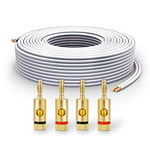 PureLink Câble d'enceinte SP061-015 2x2,5 mm² (99,9% de cuivre OFC, Fil toronné de 0,20 mm) Câble d'enceinte HiFi, 15 m, Blanc, Jeu Comprenant 4 fiches Bananes