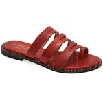 39 rouge Emmanuela Sandales en cuir plat confortables, glisser sur des sandales dans un style grec, des chaussures d'été avec des orteils ouverts, des sandales à curseur boho chic