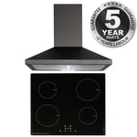 SIA 60cm Black 4 Zone Touch Control Induction Hob & Cooker Hood Extractor Fan