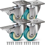4 Möbelhjul 200 kg + 16 skruvar 66 mm Universalhjul med bromsar Inga bromsar Industriell platta Transporthjul