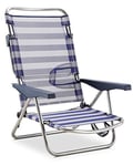 Solenny 50001072725168 Chaise de plage 4 positions avec poignées et pied repliable sur le dossier Pour Camping, en Aluminium, Bleu/blanc