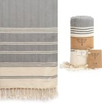 Smyrna Aegean Series Original Turkish Beach Towel | 100% Cotton, Prewashed, 180 x 90 cm | Peshtemal and Turkish Bath Towel for SPA, Beach, Pool, Gym and Bathroom (Dark Gray)