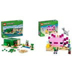 LEGO Minecraft The Turtle Beach House Animal-Care Toy for Kids, Girls and Boys & Minecraft The Axolotl House Set, Buildable Underwater Base with Diver Explorer, Zombie plus Dolphin and Puffer