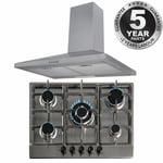 SIA 70cm Stainless Steel 5 Burner Gas Hob And Extractor Chimney Cooker Hood Fan