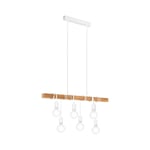 Hanging Ceiling Pendant Light White & Wood 6x E27 Kitchen Island Multi Lamp