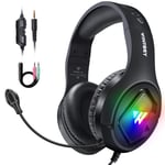 Gaming Headset, PS4 Headset For Xbox one PS5 PC with Mic, Surround Sound Pro Gamer Headphones with Noise Canceling Microphone & LED, In-line Control Stereo Over Ear Headsets For Switch Computer Laptop