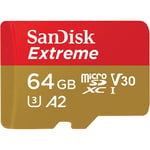 SanDisk Extreme 64 Go Carte Mémoire MicroSDXC + Adaptateur SD - Classe 10, U3, V30