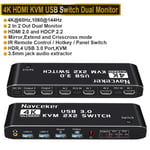 ZY-AK3 - Moniteur du commutateur KVM 2 - Commutateur KVM double écran 4K 60Hz, HDMI, entrée mixte 2x2, DP, HD