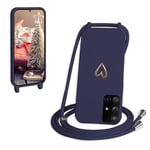 Coque avec Cordon pour Samsung Galaxy A51 4G, CaseLover Coque de Cellulaire Corde Silicone Étui en Motif Coeur avec Réglable Collier Téléphone Chaîne Lanyard Case Housse pour Samsung A515F, Bleu Foncé