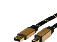 Roline USB-kabel USB 2.0 USB-A hane, USB-B hona 1,80 m Svart, guld dubbelskärmad, guldpläterade kontakter 11.02.8802