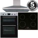 SIA 60cm Stainless Steel Built-in Fan Oven, 13A 4 Zone Induction Hob & Extractor