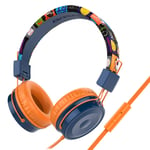 BASEMAN Kids Headphones with Microphone - [Safe Volume Limited 85 dB] Foldable and Adjustable Stereo Wired On-Ear Kid Headphones for Girls and Boys with 3.5mm Jack Cord for School and Travel - Orange