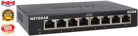 Netgear Gs308 8-port Gigabit Ethernet Network Switch, Hub, Internet Splitter