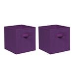 2 PCS Folding Storage Boxes with Handle, Foldable Canvas Organiser Cube Basket Bin Storage Unit for Nursery Wardrobe Kids Room, Purple
