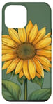 iPhone 13 Pro Max Aesthetic Sunflower Line Art Minimalistic Sage Green Case