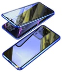 Case for Samsung Galaxy S20 Ultra 5G Magnetic Cover,360° Metal Frame Full Protection Case Tempered Glass Front and Back Camera Lens Protector Cover Magnetic Adsorption Shockproof Bumper Case-Blue