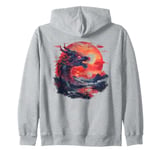 Mythical black red dragon with sunset mountains Asian art Zip Hoodie