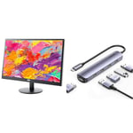 AOC M2470SWH - 24 Inch FHD Monitor, 60Hz,5ms, MVA, Speakers & UGREEN USB C Hub Multiport Adapter for M1 / M2 MacBook, Surface