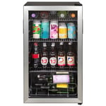 Russell Hobbs Undercounter Fridge 93 Litre/90 Can Undercounter Freestanding Beverage/Drinks Wine Fridge for Beer in Stainless Steel LED Light Drinks & Snacks Glass Door 2 Year Guarantee RH48BC101SS