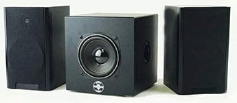 Steepletone T-012 Speaker System. 2.1 Multi-Media Active Subwoofer with Two Satellite Speakers. Amplified, Mains Operated, 150w PMPO, 10 watt RMS Sub-Woofer plus Side Speakers 2 x 5 watt RMS. Black
