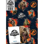Jurassic World Lot de 4 feuilles de papier cadeau 4 étiquettes 70 cm x 50 cm Produit officiel