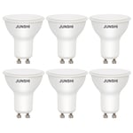 JUNSHI GU10 6W LED Light Bulbs,50W Halogen Bulbs Equivalent,450LM,6500K Cool White, 120 Degree Beam Angle,AC220-240V LED Spotlight Bulb,Non Dimmable,Pack of 6