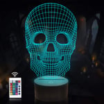Skull 3D Night Light Illusion Lamp, Coopark LED Death Model Nightlight with Remote Control 16 Colors Changing Room Home Decor Christmas Cool Birthday Gifts for Kids Boys Child